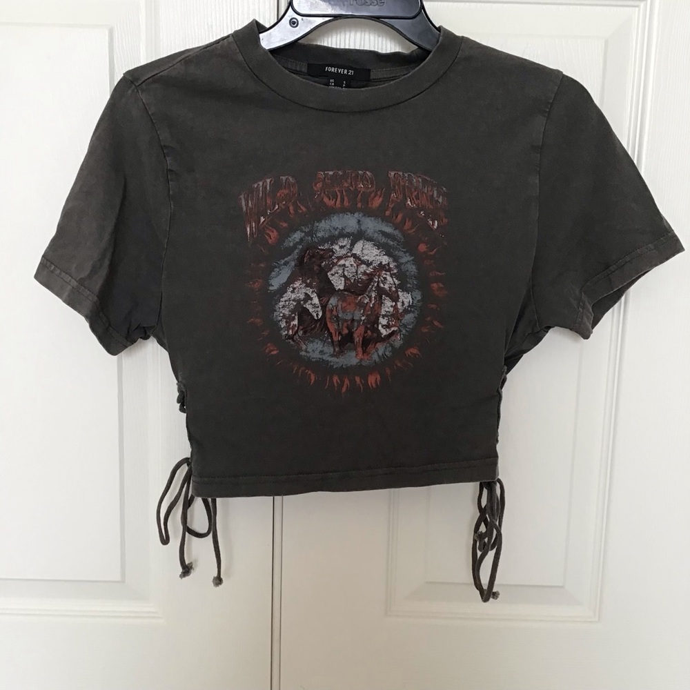 Forever21 Horse Graphic Cropped T-Shirt with Side Ties